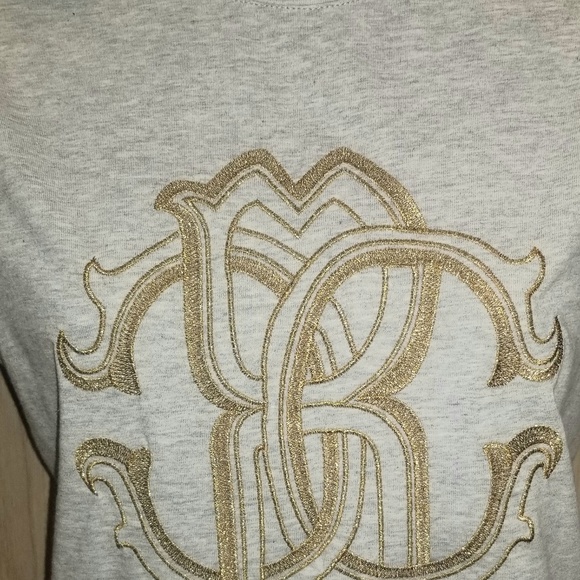 Cavalli grey cotton T-shirt gold embroidery logo L - Picture 7 of 8